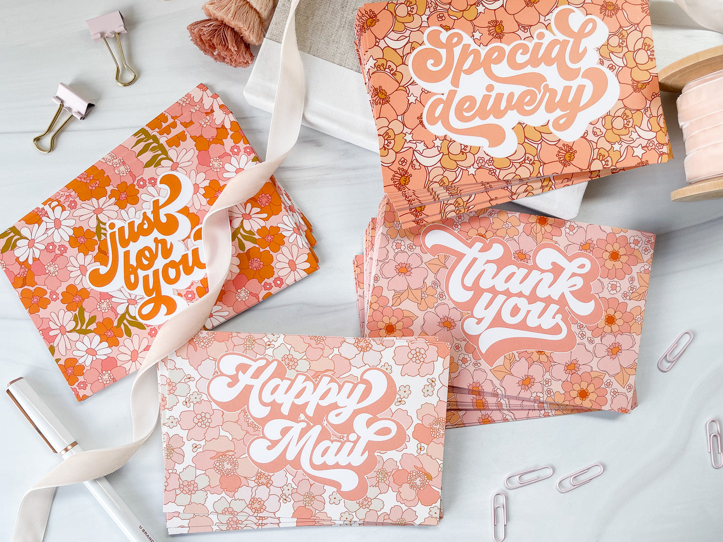 Retro Floral Set of 100 Thank You Cards