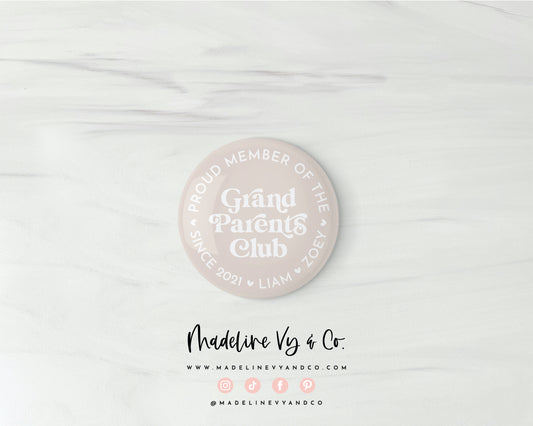 Grandparents Club Badge Pins, Magnets, Keychains