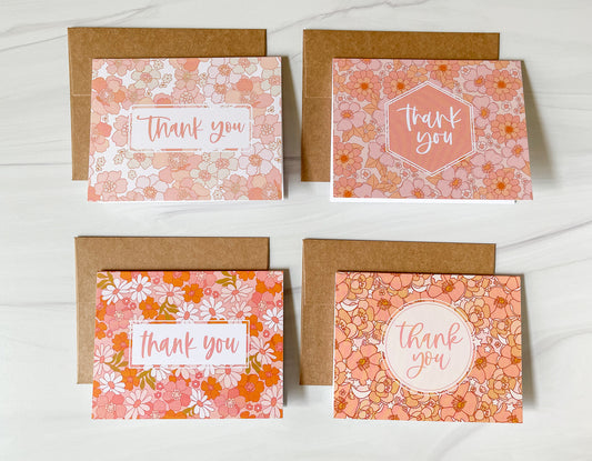 Floral Thank You Greeting Cards Set