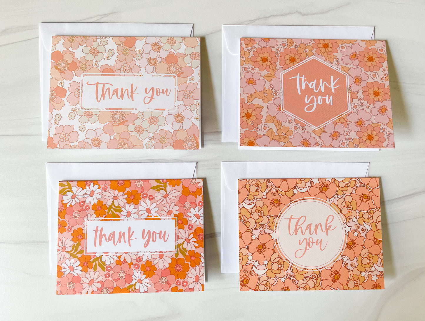 Floral Thank You Greeting Cards Set